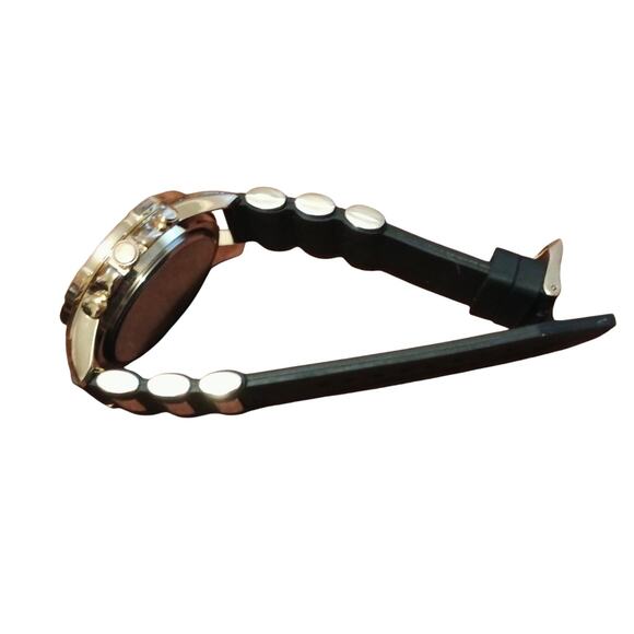 Men's Gold/Bling Finish Techno Pave No. 8321 Black Silicon Band Watch New - Picture 5 of 6